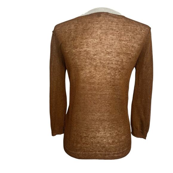 RACHEL ROY Linen Rust Brown & Silver 3/4 Sleeve Cardigan Sweater Women's Size S - Picture 3 of 10